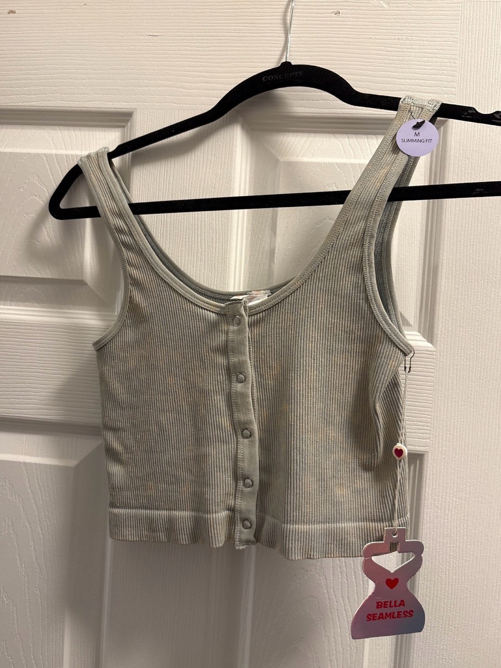 Bella Seamless Sage Ribbed Button-Front Crop Top